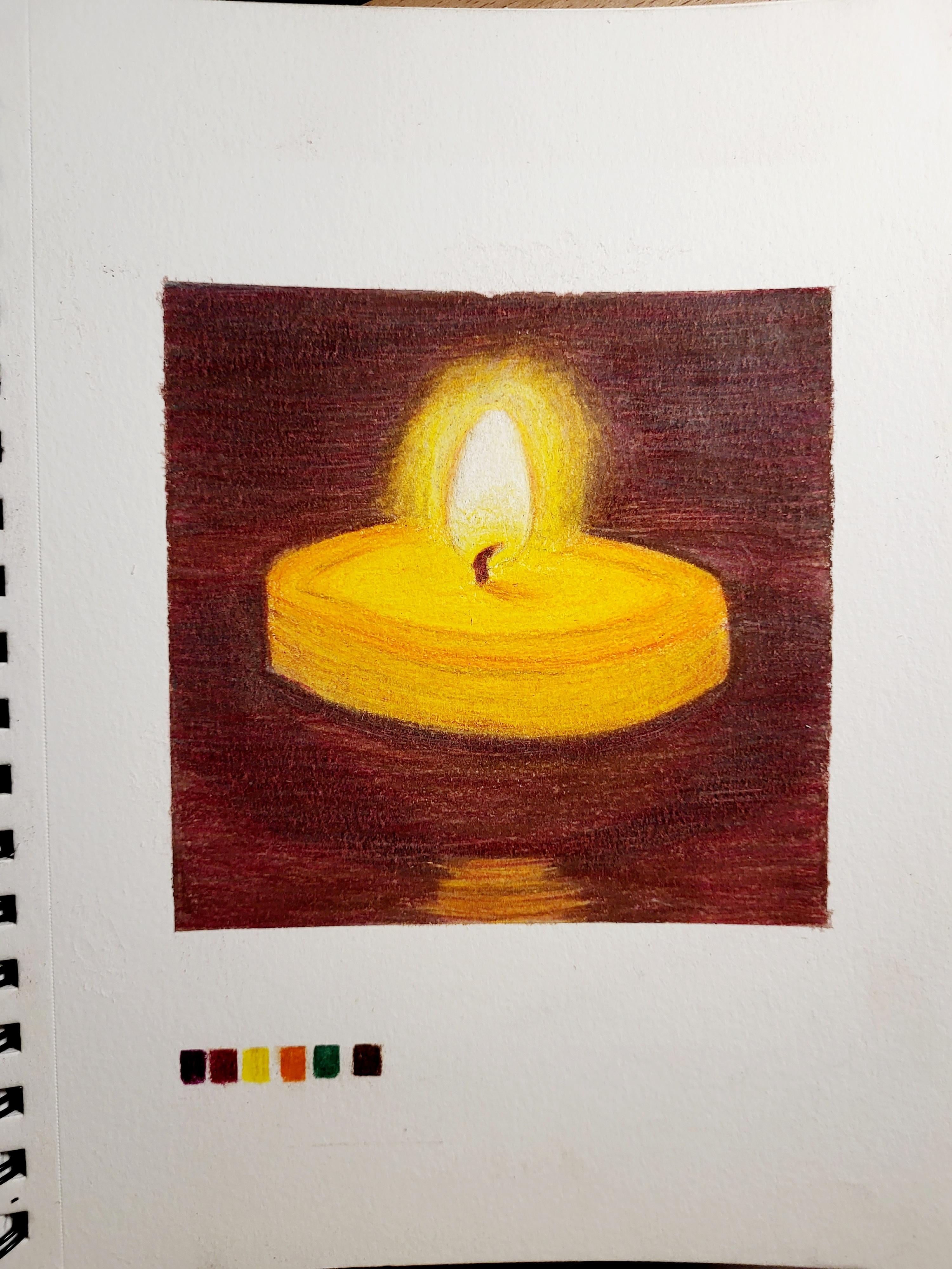 Candle in colored pencil - student project
