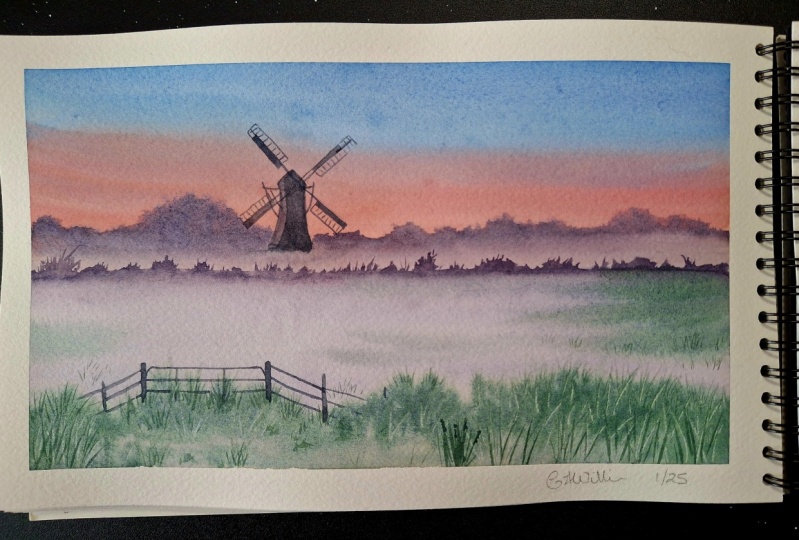 Windmill on a misty morning