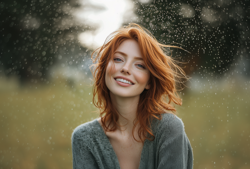 A girl in the rain