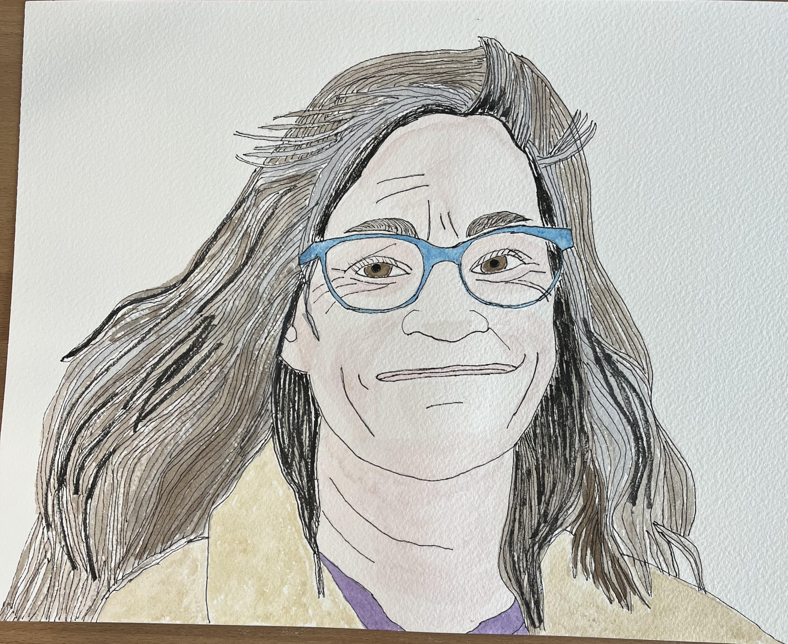 Watercolor and Ink Portrait - student project