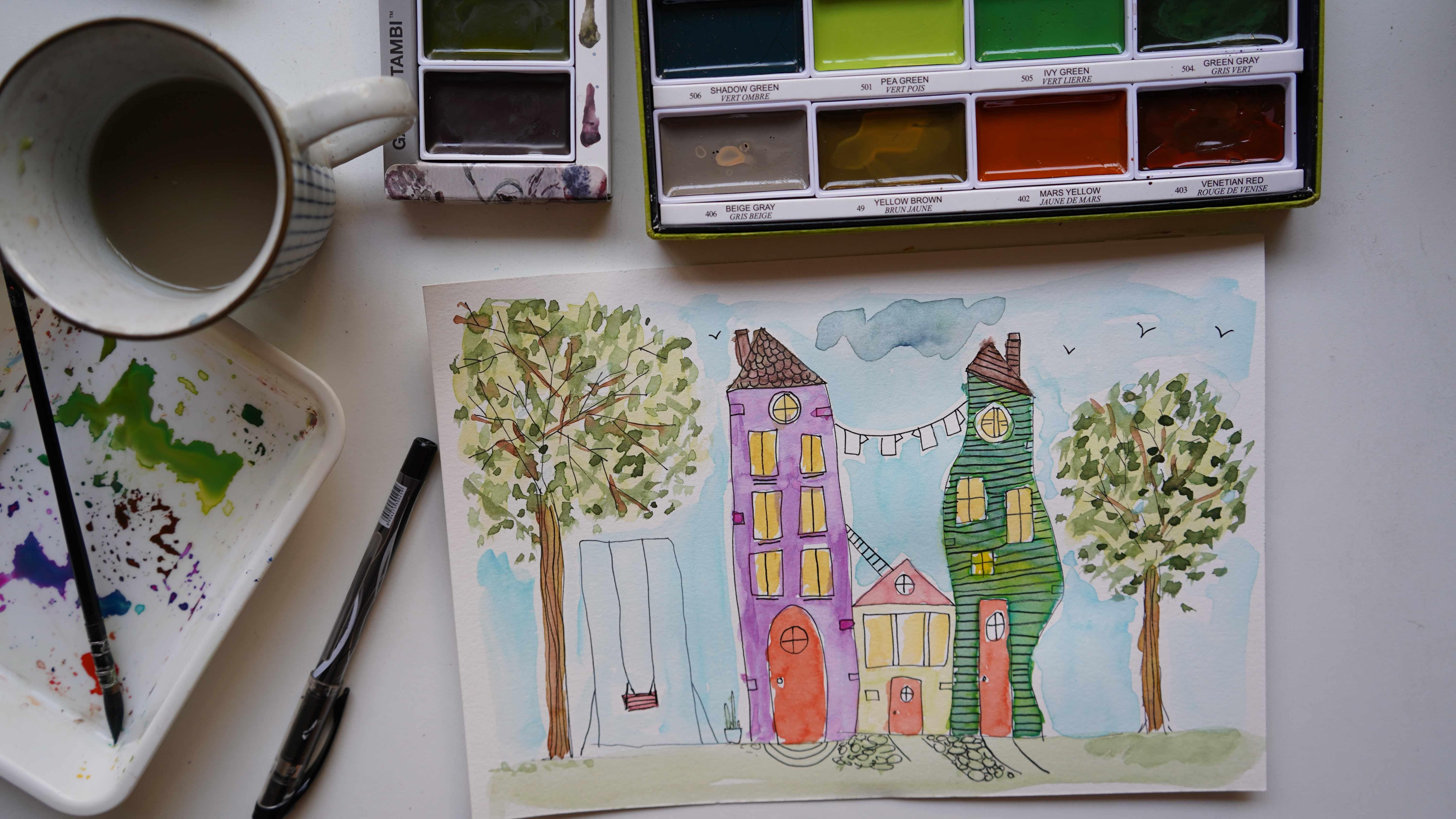My Wonky Whimsical Watercolor House - student project
