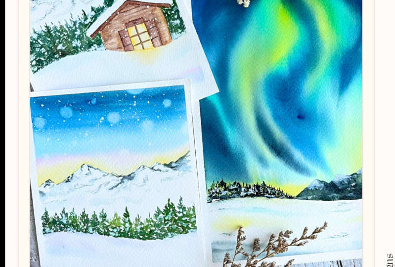 Paisajes de Invierno con Acuarelas + Bonus: Auroras Boreales