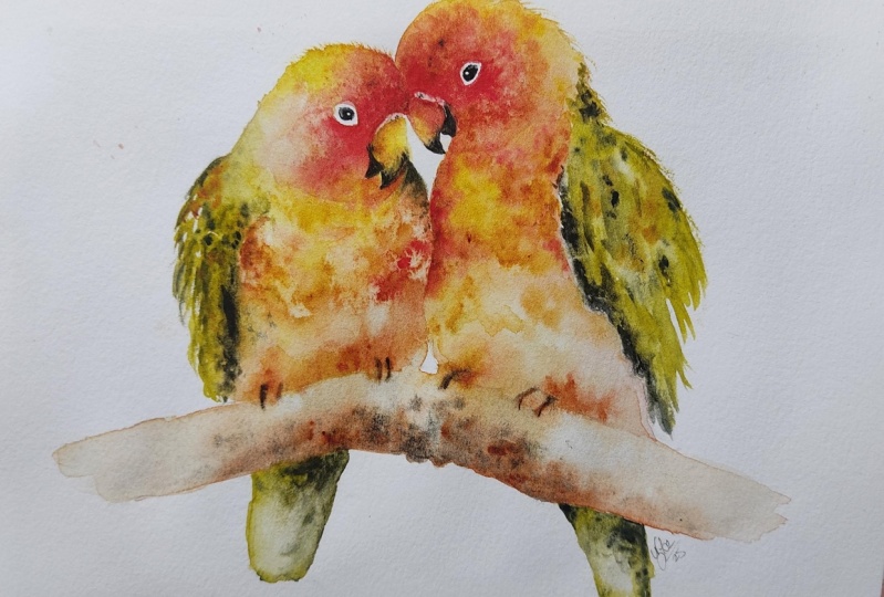 Watercolor Free Flow Lovebirds