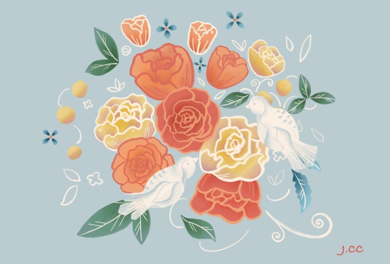 Flowers and birds