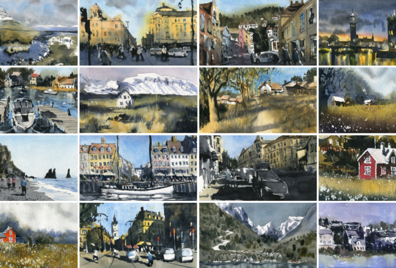 I painted these Scandinavian and Nordic scenes in an hour each!
