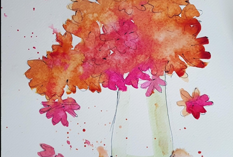 Watercolor textured wet in wet flowers