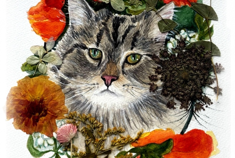 Cats and Flowers with Watercolor