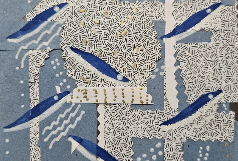 Abstract collage blue whale