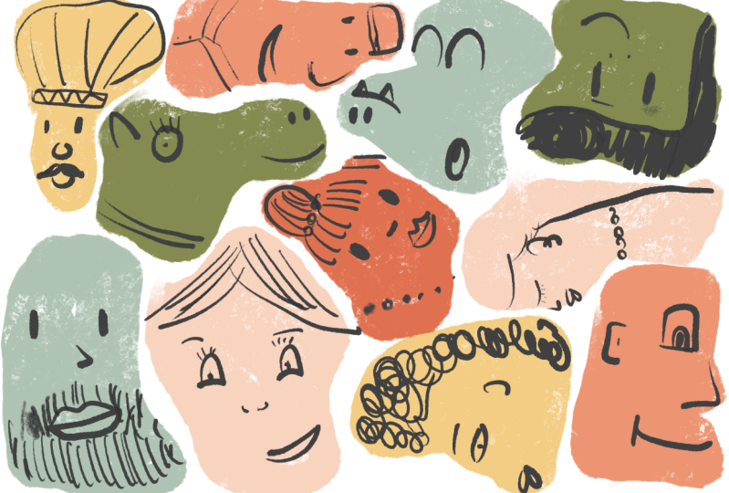 Endless line doodling and funny faces