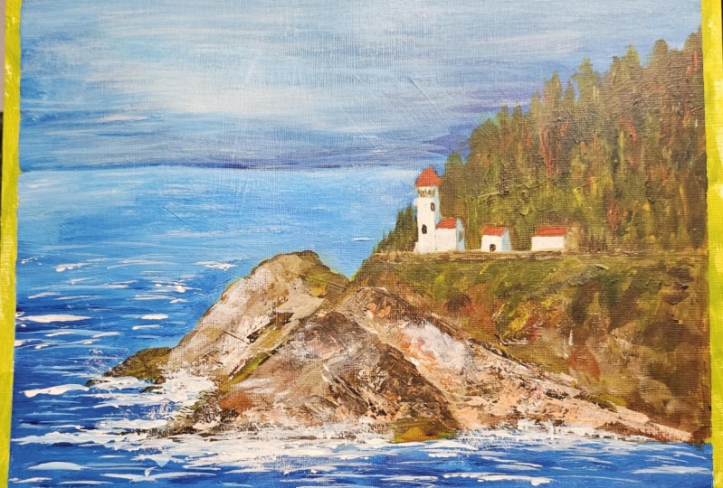 Acrylic lighthouse seascape