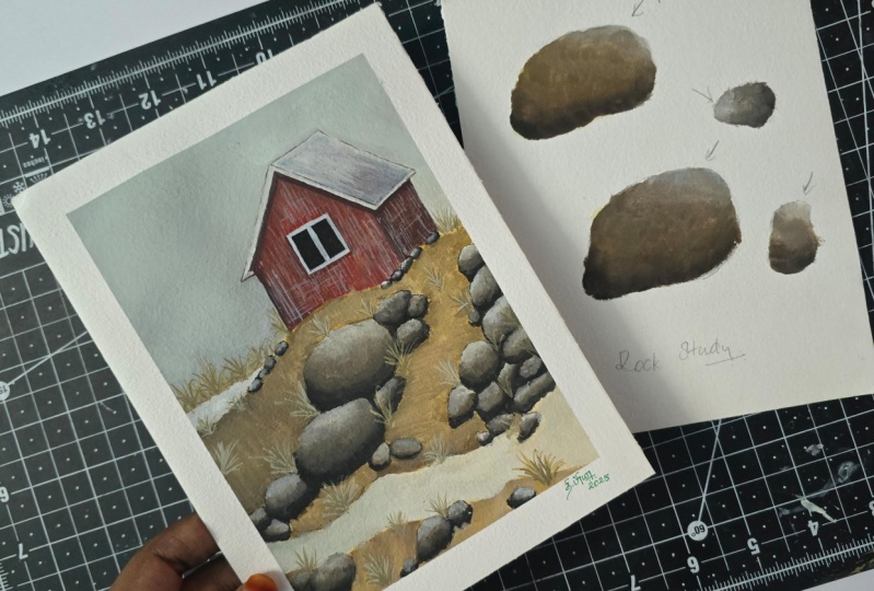 Landscape with gouache
