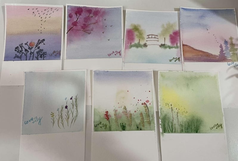 spring polaroid-watercolor landscapes