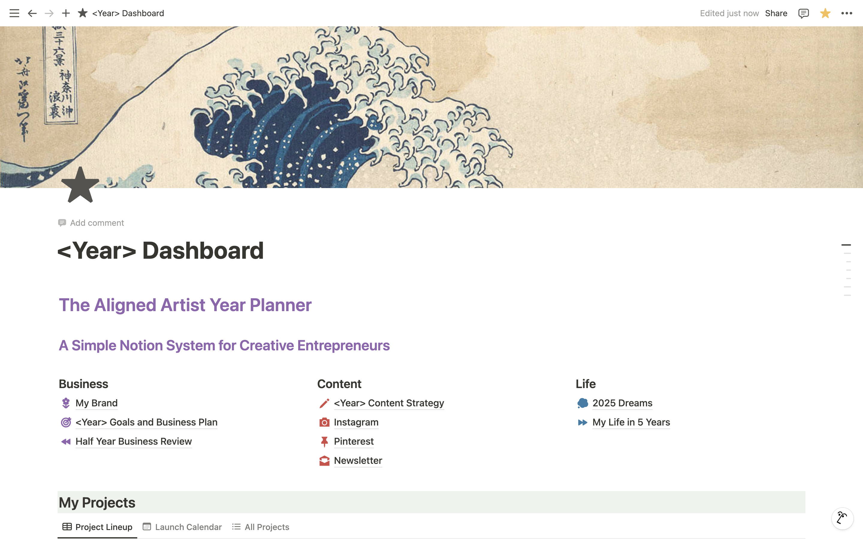 My Year Planning Dashboard - SAMPLE PROJECT