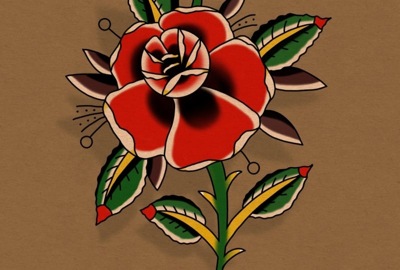 Old School Rose Tattoo