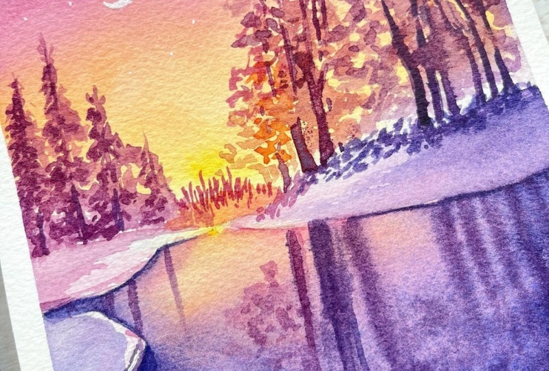 “Beautiful Winter Night Sky & Trees” Class by Shiba Basan