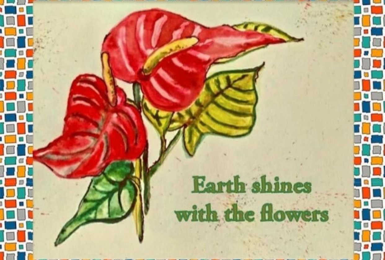 Tropical floral Anthurium watercolor - student project