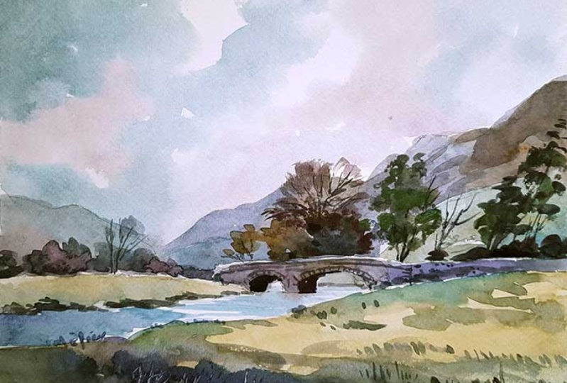 Watercolor landscape after James Fletcher Watson