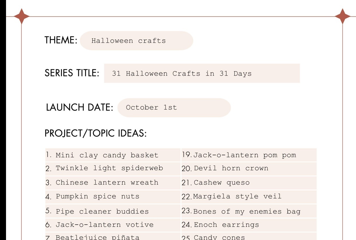 Halloween Craft Series Action Plan - student project