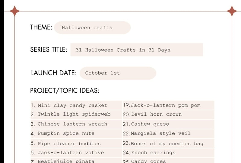Halloween Craft Series Action Plan