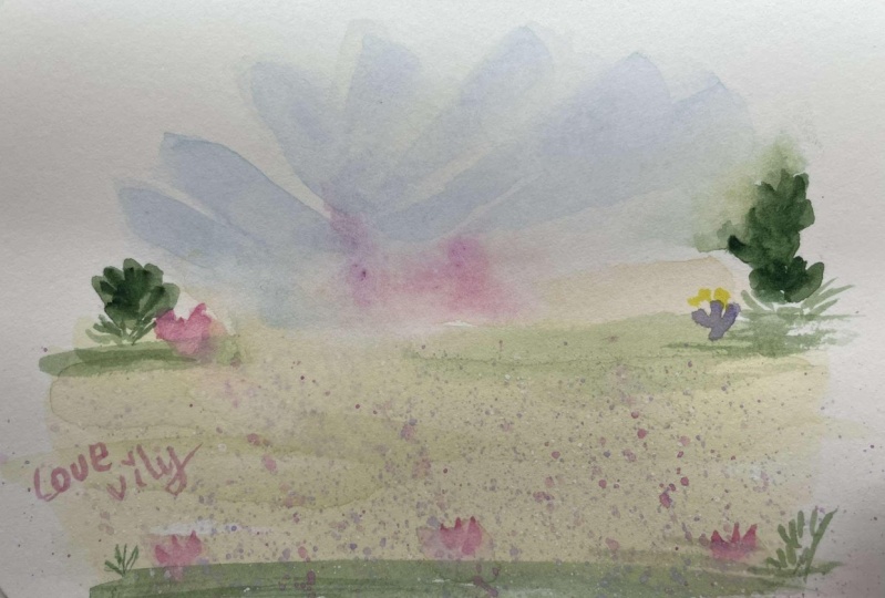 loose watercolor meadow landscape