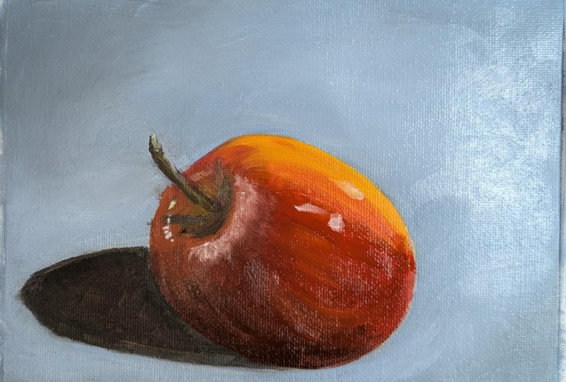 Apple in oil on canvas paper 4x6"