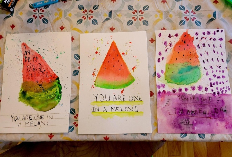 watercolor melons with the kids