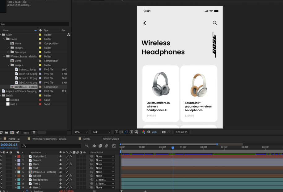 UI animation in after effects - student project