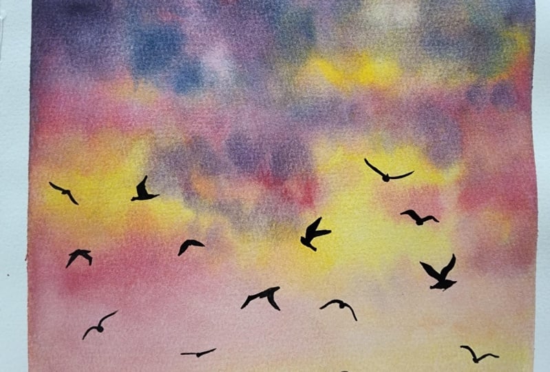 Pastel Sky with Birds