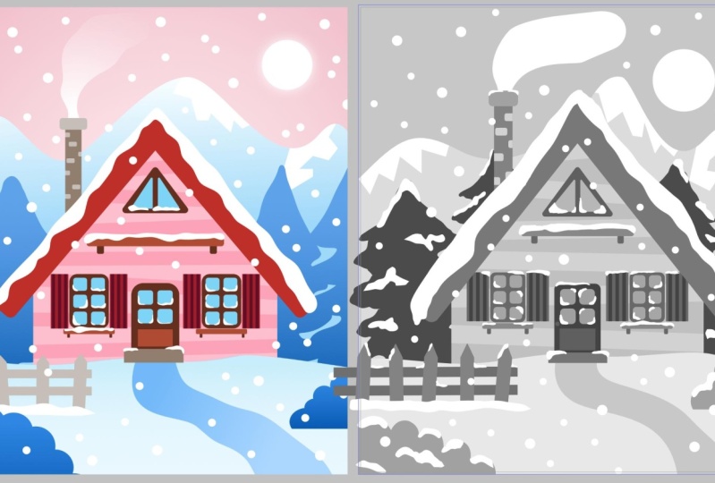 Winter cottage in Affinity Designer - 100% vector art