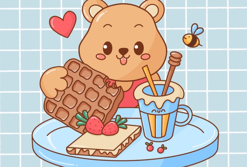 Bear eating waffle