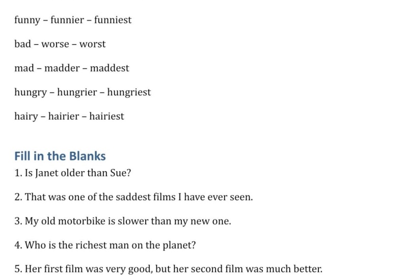 Comparative and Superlative Adjectives