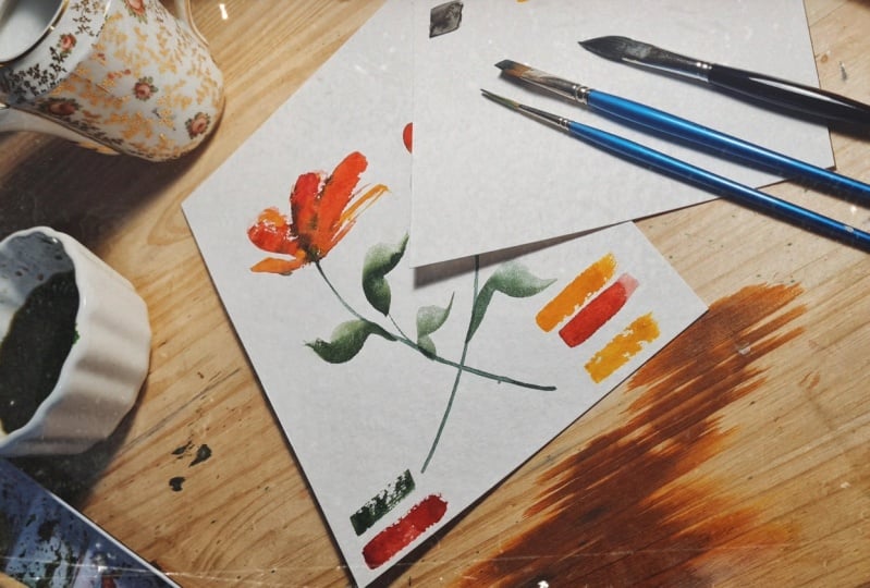 Feuilles et fleurs simples et rapides à l'aquarelle, pour débutants