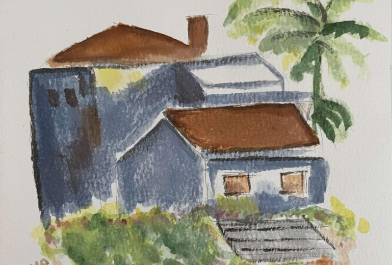 wash landscape with a house