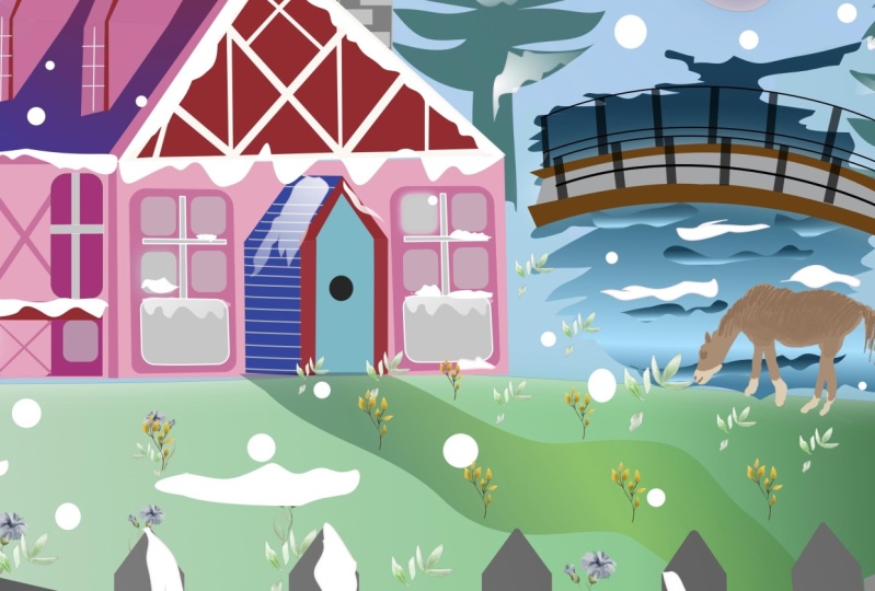 Vector Snow Cottage & Early Spring  -With Gradients