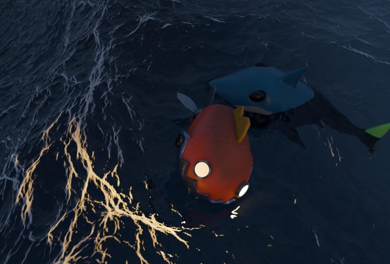 Submarine and shark
