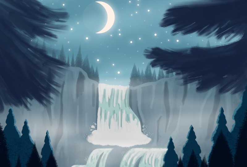 Nighttime waterfall