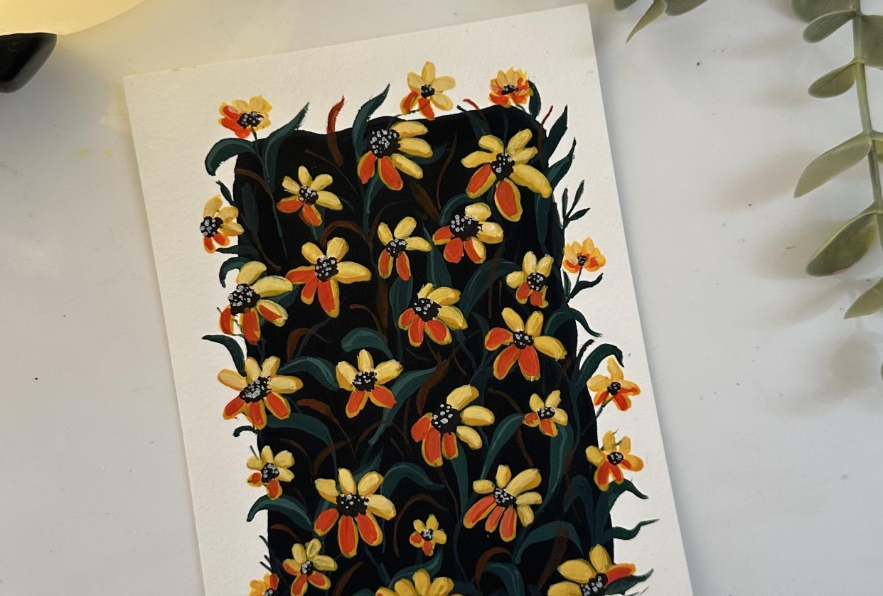 Black-eyed Susan flowers in gouache - student project
