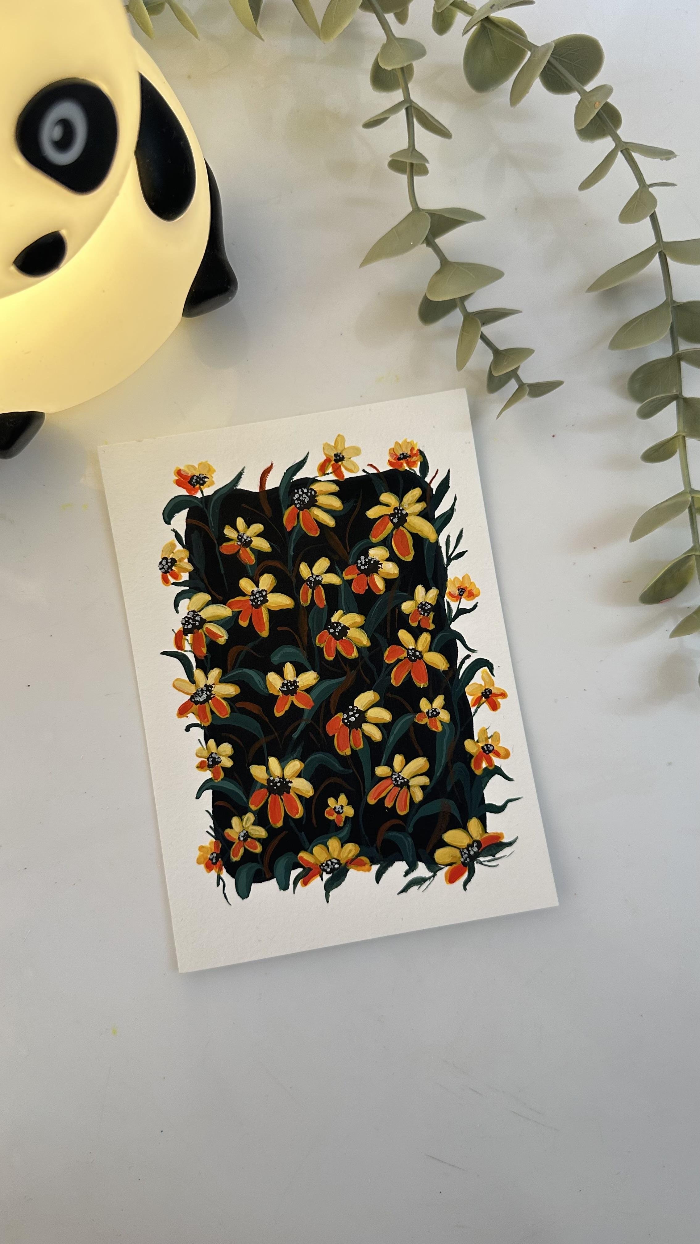 Black-eyed Susan flowers in gouache