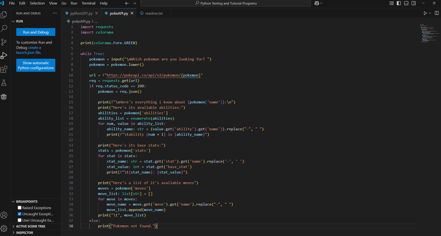 Pokemon API requests - student project