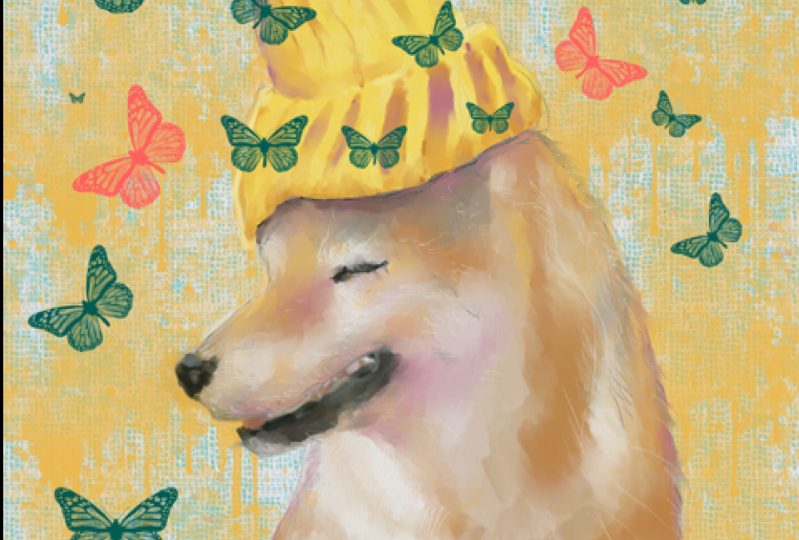 Dog and butterflies Dog portrait in Procreate
