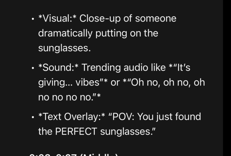 prompt for sunglasses ad
