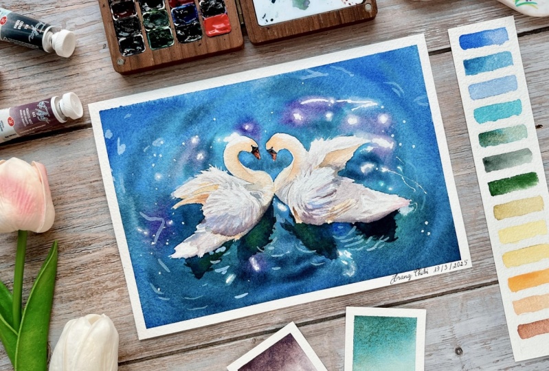 My Swan Love in Watercolor