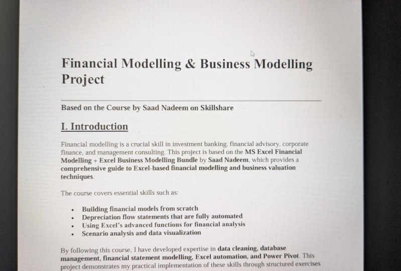Financial Modelling & Business Modelling Project Saad Nadeem