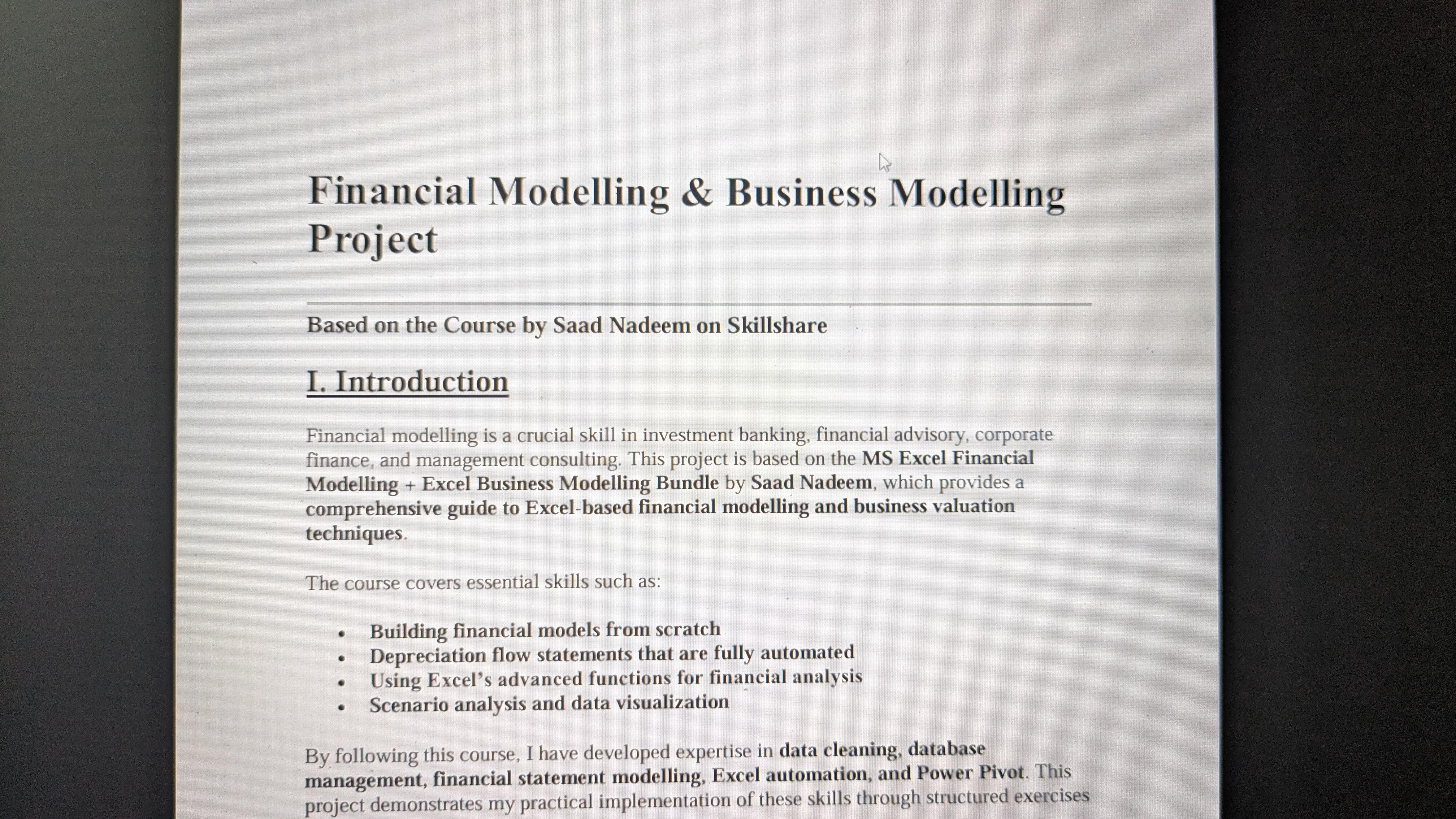 Financial Modelling & Business Modelling Project Saad Nadeem - student project