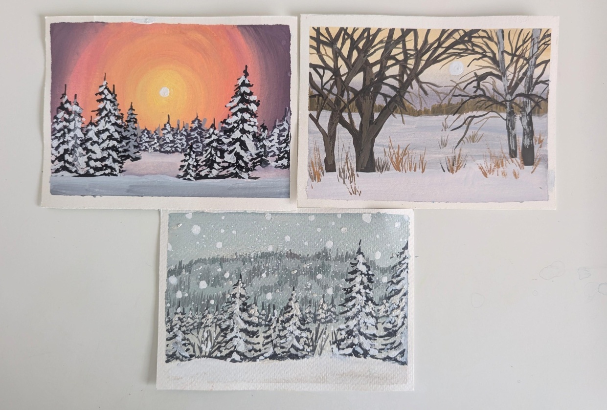 The Art of Winter: Paint 7 Stunning Landscape Postcards in Gouache - student project