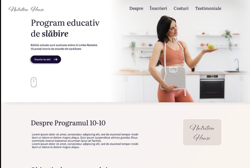Landing Page Nutrition company
