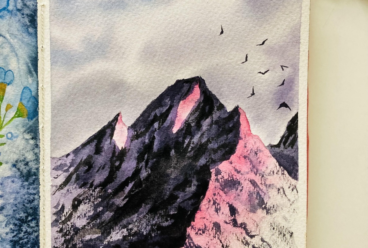 Watercolour mountains - student project