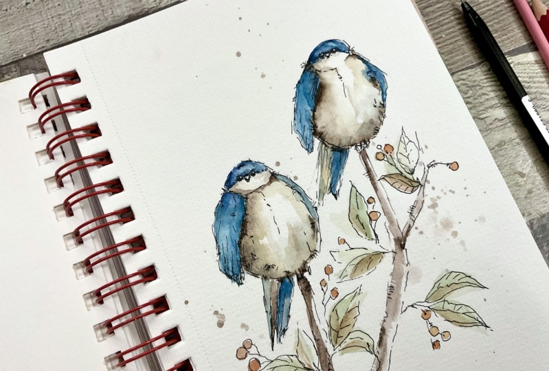 Ink and watercolor