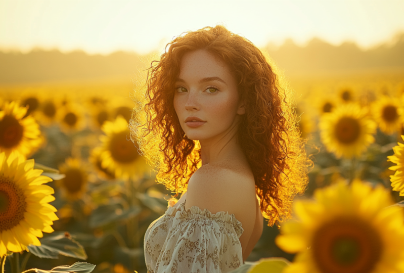 Woman in Sunflower Field