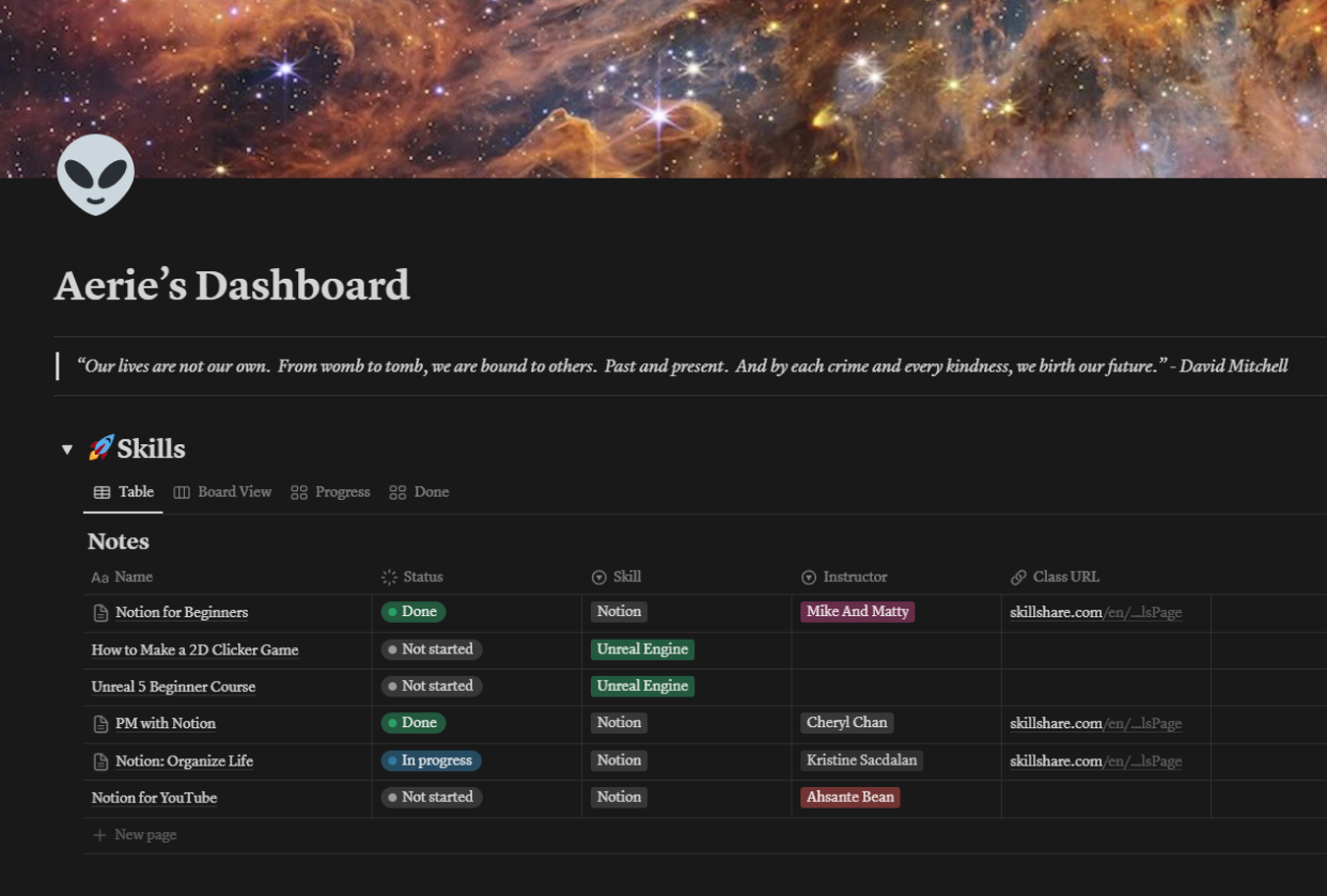 My Notion Dashboard - student project
